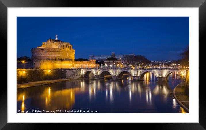 Castel Sant Angelo, Rome, Italy At Night Framed Mounted Print by Peter Greenway