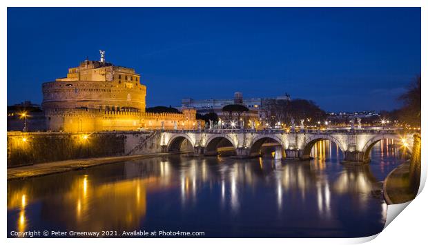 Castel Sant Angelo, Rome, Italy At Night Print by Peter Greenway