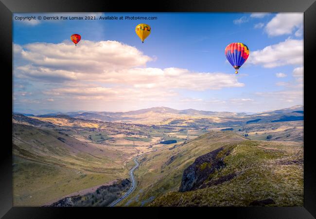 Enchanting Balloon Voyage over Welsh Valleys Framed Print by Derrick Fox Lomax