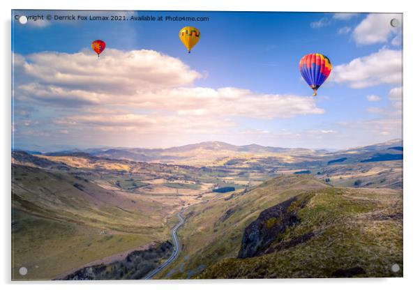 Enchanting Balloon Voyage over Welsh Valleys Acrylic by Derrick Fox Lomax