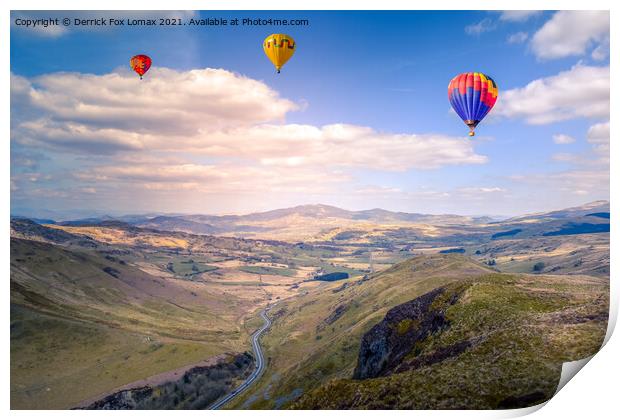 Enchanting Balloon Voyage over Welsh Valleys Print by Derrick Fox Lomax