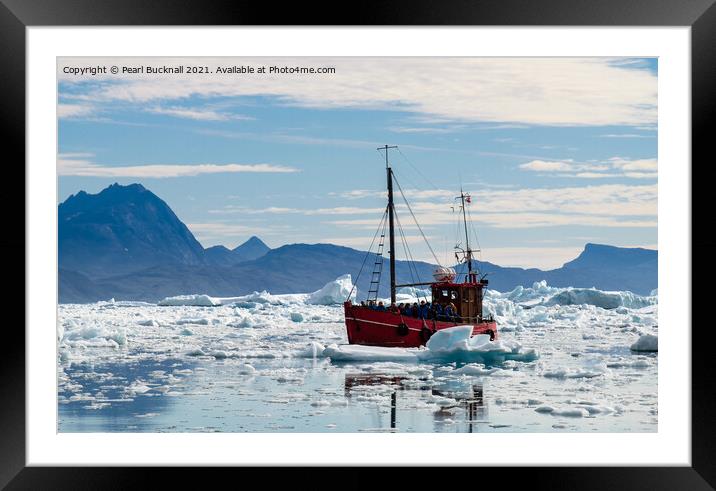 Boat in Ice Floe in Tunulliarfik Fjord Greenland Framed Mounted Print by Pearl Bucknall