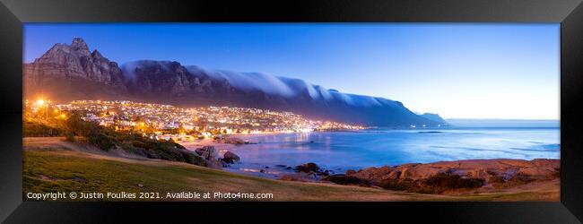 Panoramic view of Table Mountain above Camp's Bay, Framed Print by Justin Foulkes