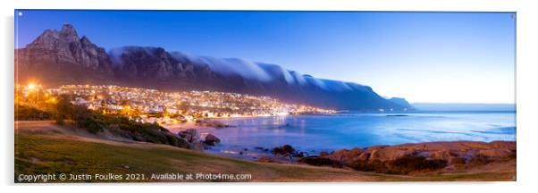 Panoramic view of Table Mountain above Camp's Bay, Acrylic by Justin Foulkes