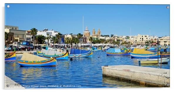 Marsaxlokk fishing village Malta Acrylic by Diana Mower