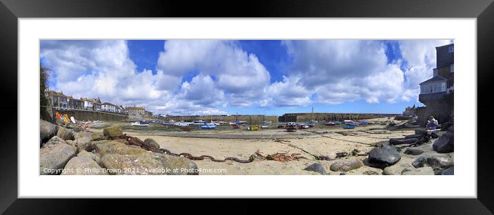 Mousehole Harbour and Beach Panorama Framed Mounted Print by Philip Brown