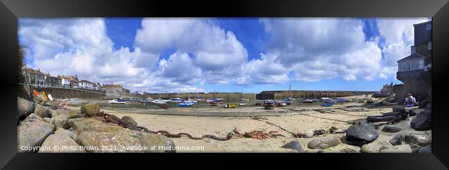 Mousehole Harbour and Beach Panorama Framed Print by Philip Brown