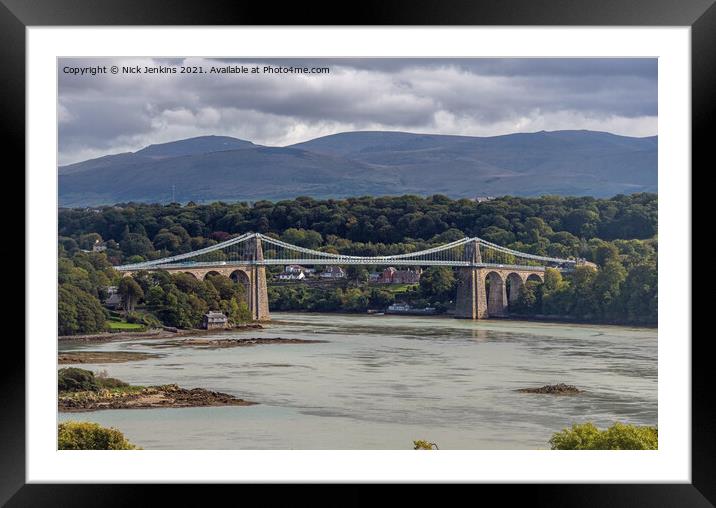 Menai Bridge joining Anglesey with Mainland Wales  Framed Mounted Print by Nick Jenkins