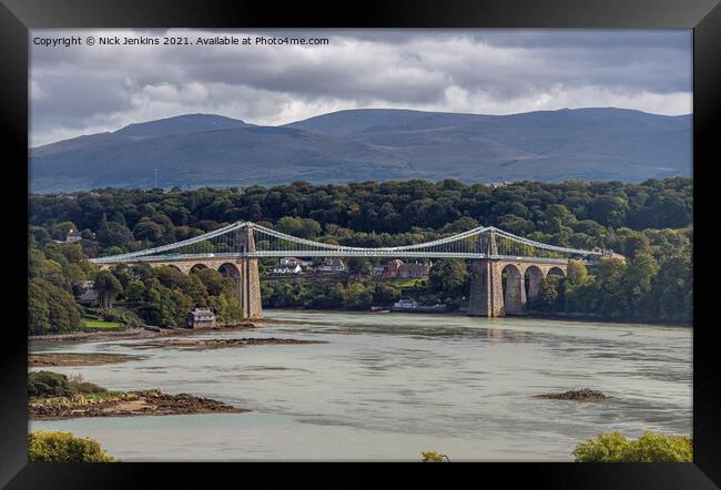 Menai Bridge joining Anglesey with Mainland Wales  Framed Print by Nick Jenkins