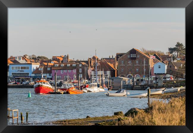 A view towards the quayside of the Port of Wells-Next-The-Sea on the North Norfolk coast Framed Print by Chris Yaxley