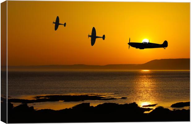 Spitfire at Sunset Canvas Print by Oxon Images