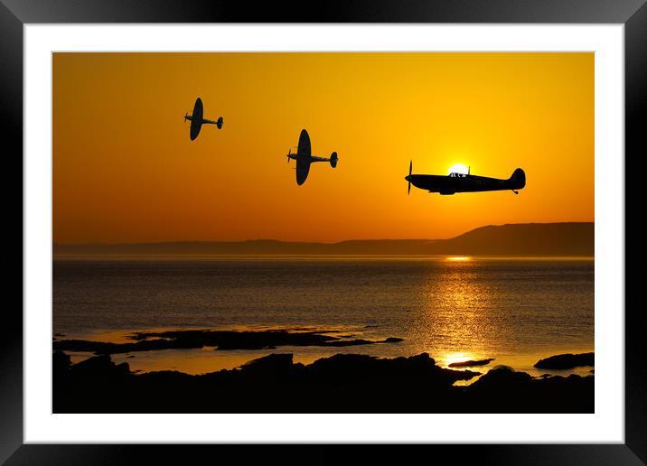 Spitfire at Sunset Framed Mounted Print by Oxon Images