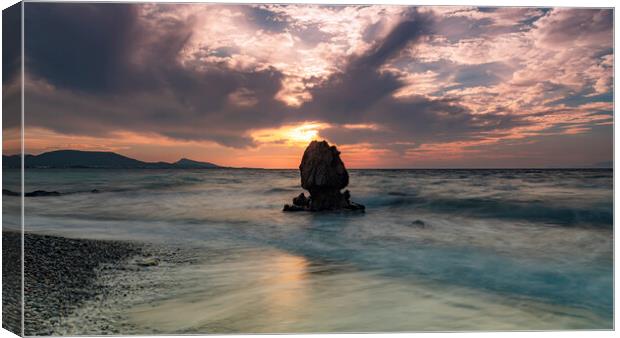 Rhodes Kato Petres Beach Solo Rock Panorama Canvas Print by Antony McAulay