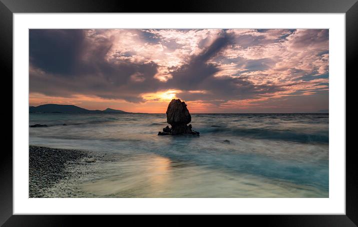 Rhodes Kato Petres Beach Solo Rock Panorama Framed Mounted Print by Antony McAulay
