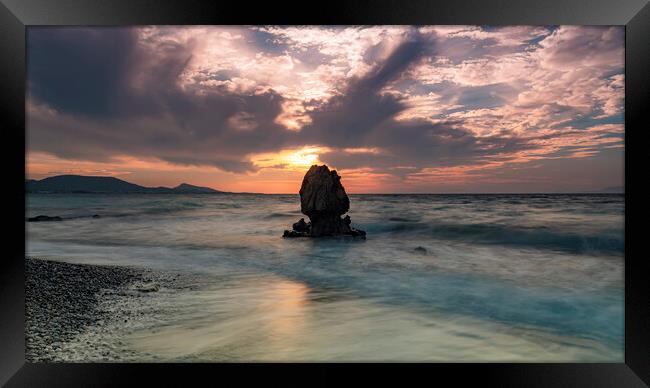 Rhodes Kato Petres Beach Solo Rock Panorama Framed Print by Antony McAulay