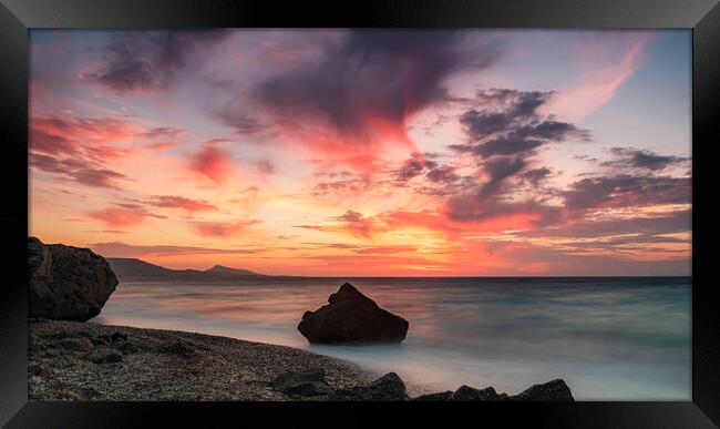 Rhodes Kato Petres Beach Spectacular Sunset Framed Print by Antony McAulay
