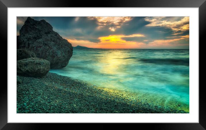 Rhodes Kato Petres Beach Sunset Glow Framed Mounted Print by Antony McAulay