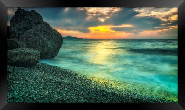 Rhodes Kato Petres Beach Sunset Glow Framed Print by Antony McAulay