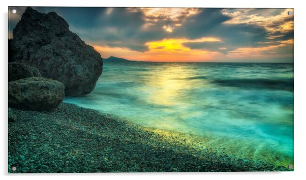 Rhodes Kato Petres Beach Sunset Glow Acrylic by Antony McAulay