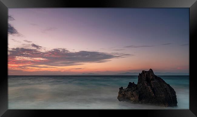 Rhodes Kato Petres Beach Sunset Framed Print by Antony McAulay