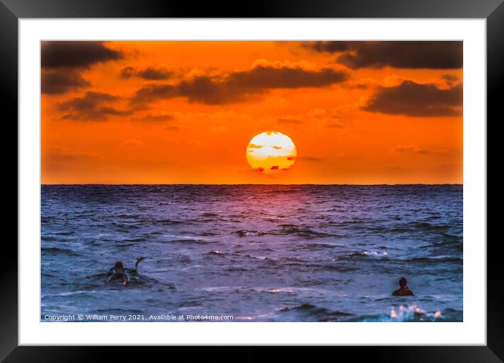 Surfers Sunset La Jolla Shores Beach San Diego California Framed Mounted Print by William Perry
