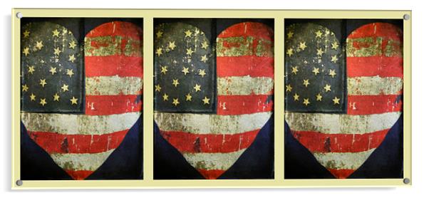 vintage American hearts triptych Acrylic by Heather Newton