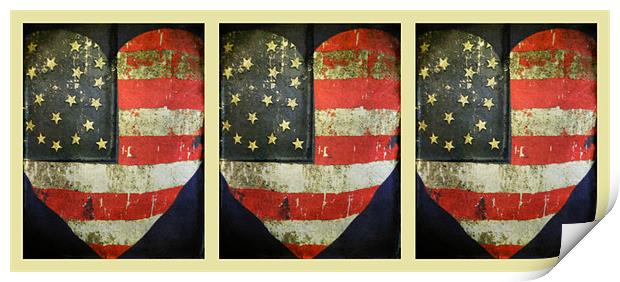 vintage American hearts triptych Print by Heather Newton