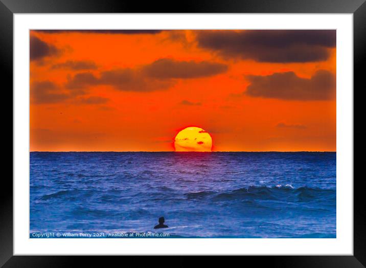 Surfer Sunset La Jolla Shores Beach San Diego California Framed Mounted Print by William Perry