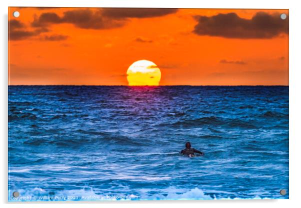 Surfer Sunset La Jolla Shores Beach San Diego California Acrylic by William Perry