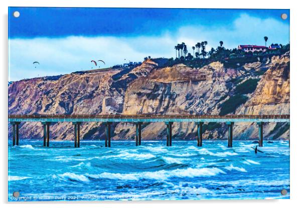 Scripps Pier Surfeers La Jolla Shores Beach San Diego California Acrylic by William Perry