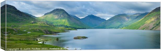 Panoramic view of Wastwater, Lake District Canvas Print by Justin Foulkes