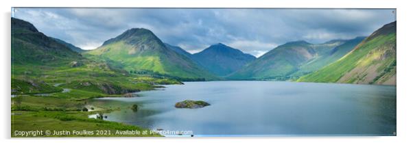 Panoramic view of Wastwater, Lake District Acrylic by Justin Foulkes