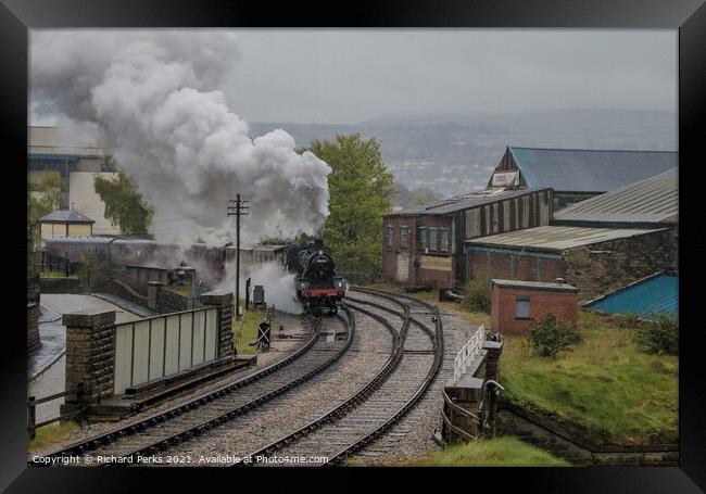 Leaving Keighley in the rain Framed Print by Richard Perks