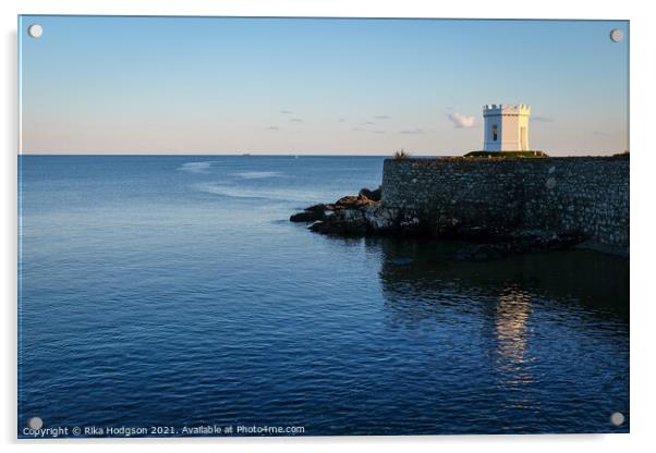 White Watch Tower, Marazion, Cornwall Seascape  Acrylic by Rika Hodgson