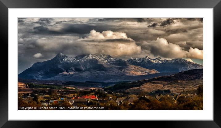 The dramatic Black Cuillin Hills beyond Portree. Framed Mounted Print by Richard Smith