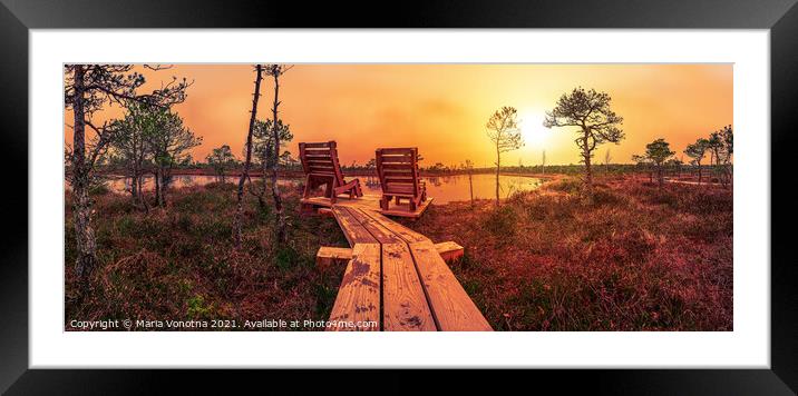 Sunset over bog Framed Mounted Print by Maria Vonotna