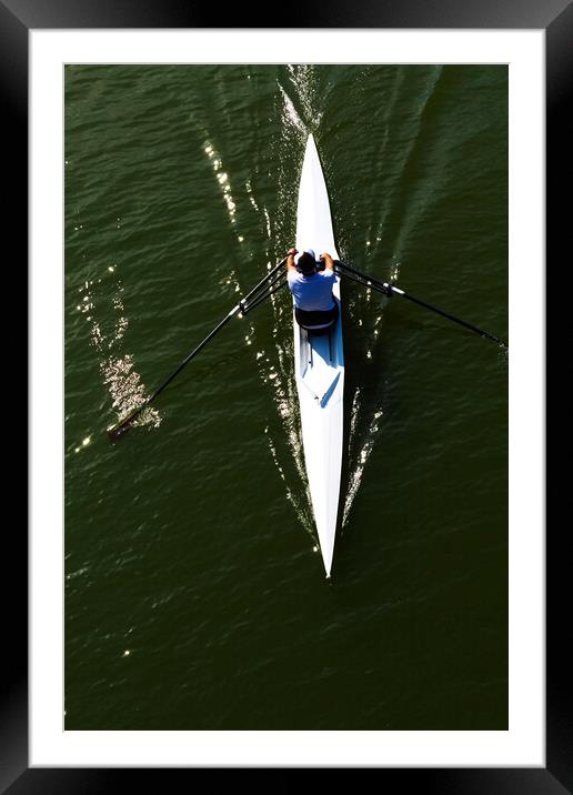 People rowing in Guadalquivir River in Seville Framed Mounted Print by Jose Manuel Espigares Garc