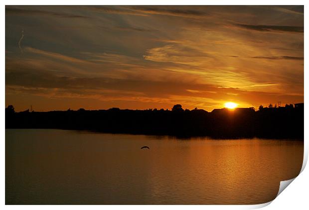 Sunset over Fishmoor Reservoir Print by Peter Elliott 