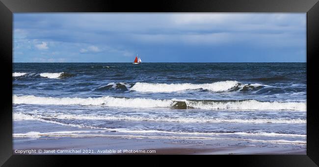 Vibrant Yacht in Abstract Seascape Framed Print by Janet Carmichael