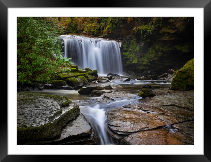 Waterfall on The Upper Clydach River Framed Mounted Print by Leighton Collins