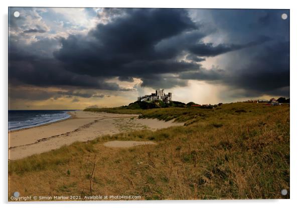 Bamburgh Castle - A storm is brewing Acrylic by Simon Marlow