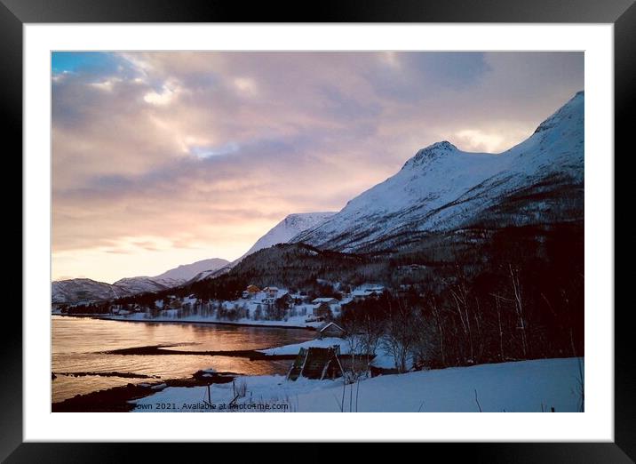 The sun beginning to set over Northern Norway Framed Mounted Print by Lizzi Brown