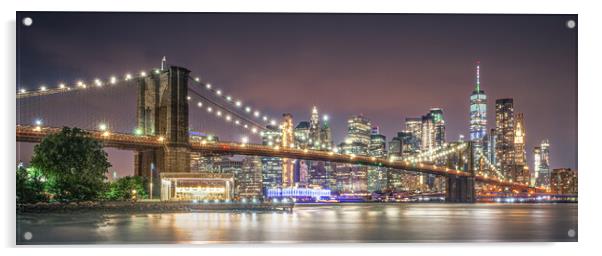 Illuminated Beauty of Brooklyn Bridge Acrylic by Alan Le Bon