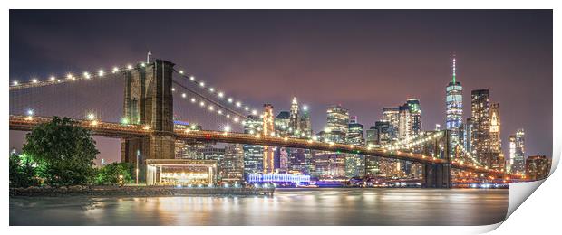 Illuminated Beauty of Brooklyn Bridge Print by Alan Le Bon