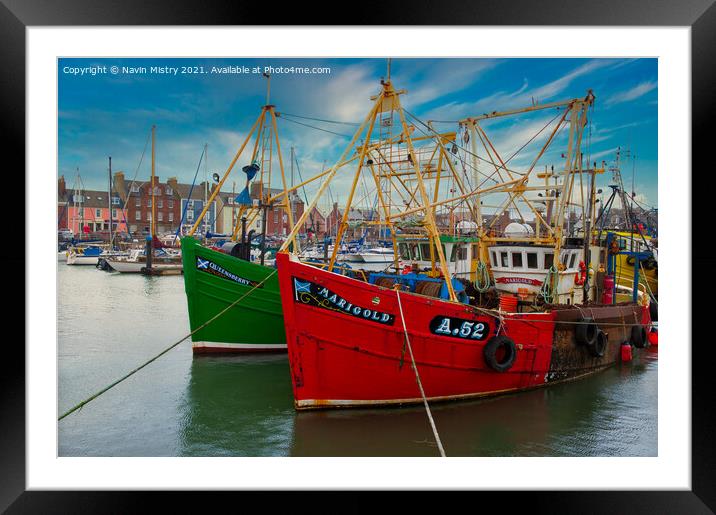 Colourful Fishing Boats of Arbroath, Scotland  Framed Mounted Print by Navin Mistry