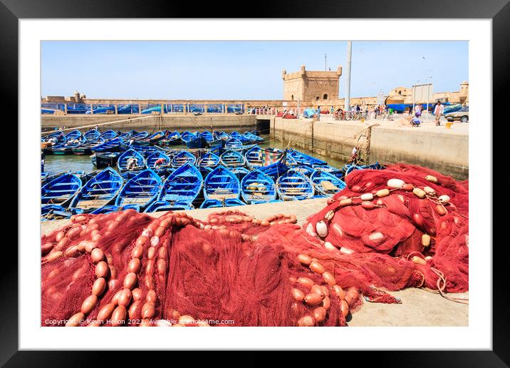 Boats and nets in Essaouira Harbour, Morocco Framed Mounted Print by Kevin Hellon