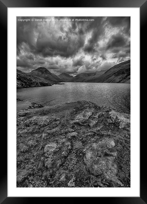 cloudy day at Wastwater in the Lake District (mono) Framed Mounted Print by Derek Daniel