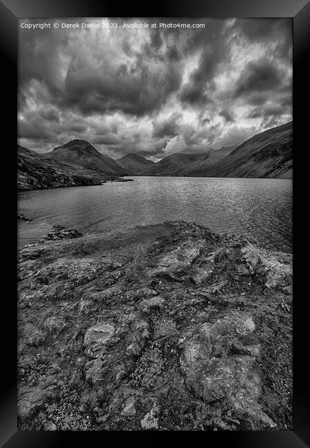 cloudy day at Wastwater in the Lake District (mono) Framed Print by Derek Daniel