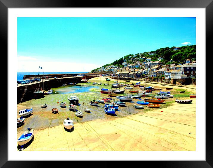 Mousehole harbour at low tide in Cornwall Framed Mounted Print by john hill