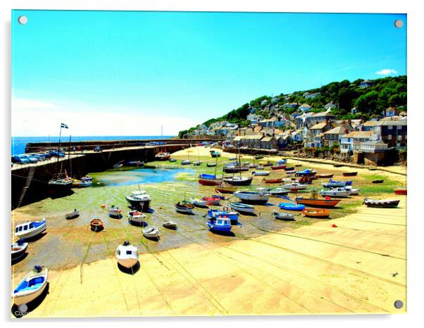 Mousehole harbour at low tide in Cornwall Acrylic by john hill